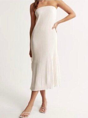 Abercrombie Midi Pleated Cream Dress